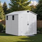 Patiowell 6x8 FT Outdoor Storage Shed with Floor, Resin Garden Tool Shed with Lockable Door & Windows, Weather-Resistant for Lawn Mower, Patio Furniture, Backyard Storage (Light Gray)