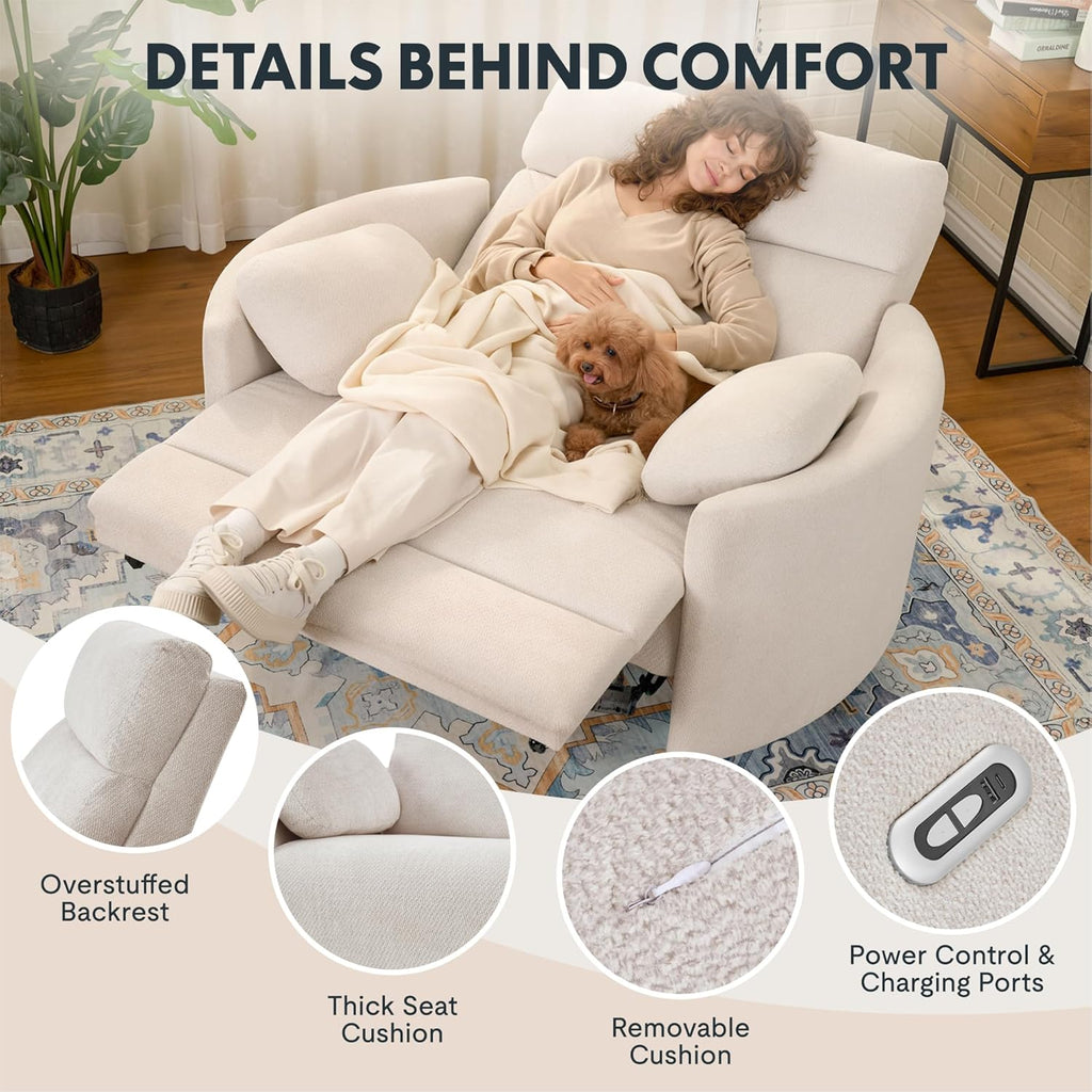 FLEXISPOT Mochi Oversized 54" Power Recliner Chair for Big and Tall Adults, Chenille Fabric Electric Recliner with USB & Type-C Ports, Wide Single Sofa with Pillows for Living Room & Bedroom, Beige