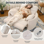 FLEXISPOT Mochi Oversized 54" Power Recliner Chair for Big and Tall Adults, Chenille Fabric Electric Recliner with USB & Type-C Ports, Wide Single Sofa with Pillows for Living Room & Bedroom, Beige