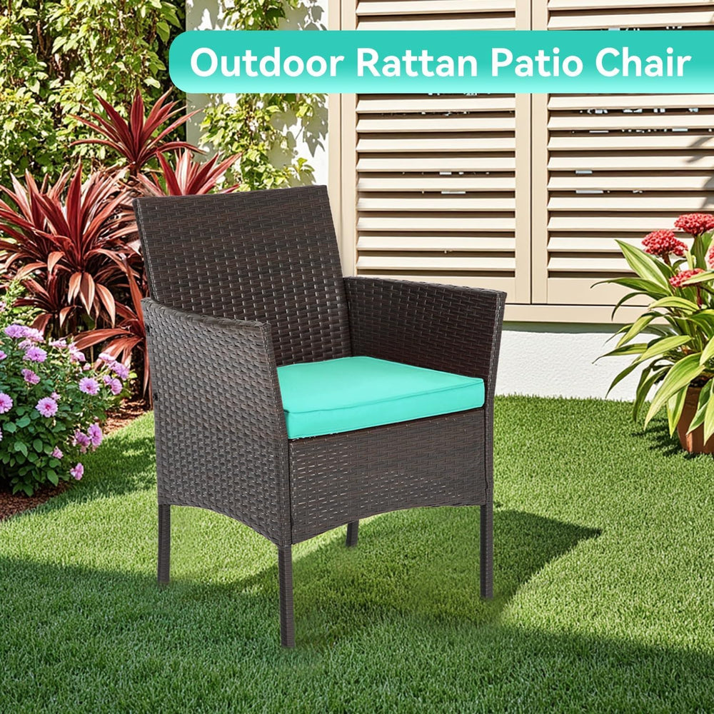 FDW 4-Piece Patio Furniture Set | Brown & Blue | Outdoor Wicker Furniture