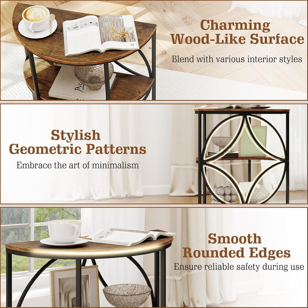 Giantex Half Round End Table - 3-Tier Narrow Sofa Side Table w/Study Metal Fr...