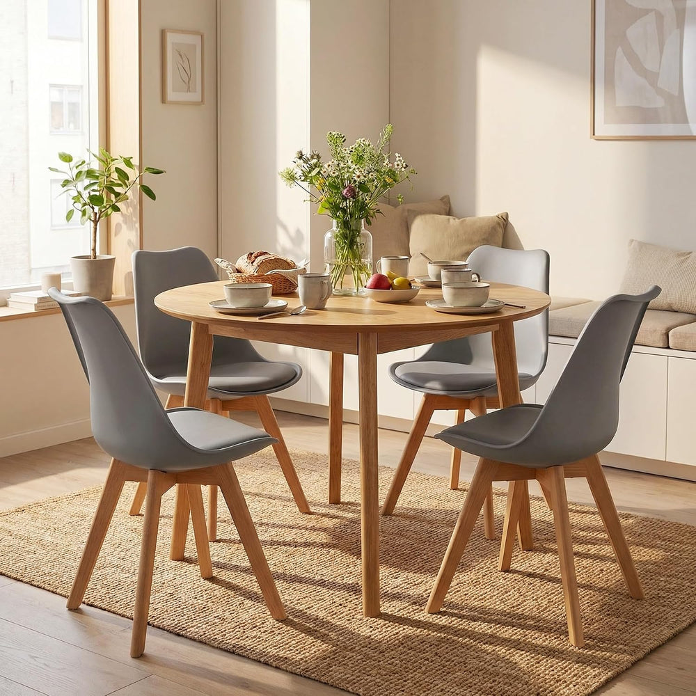 Dining Chairs Set of 4, PU Leather Kitchen Chairs,Wood Legs (Gray, 4 PC) | Mi...