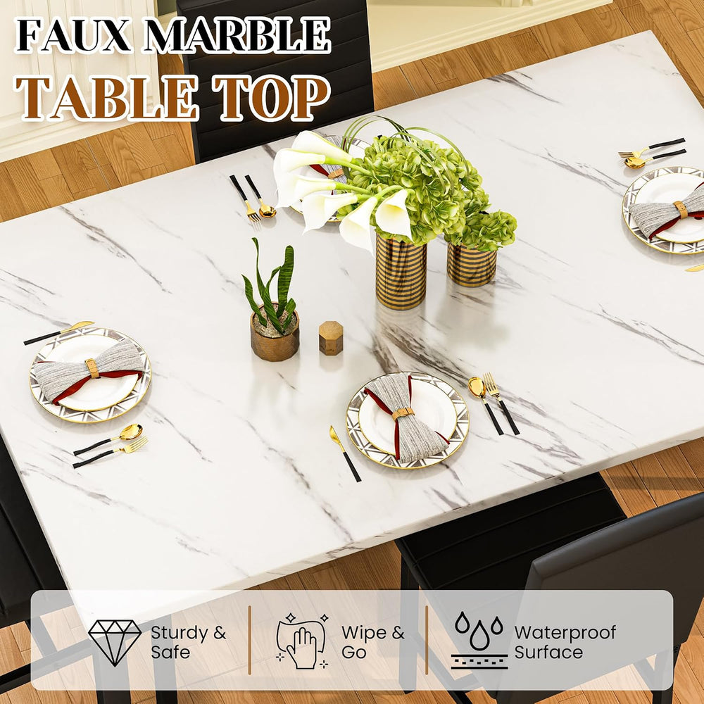 Hooseng Dining Table Set for 4, 5-Piece Faux Marble Dinner Table Set with 4 U...