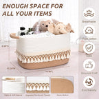 2 Pack Storage Basket for Shelves, Boho Cotton Rope Storage Bins with Heavy Tassel, Shelf Baskets Large Woven Baskets for Organizing, Cube Organizer Bins, Baby Laundry Basket for Clothes, Toys, Pets