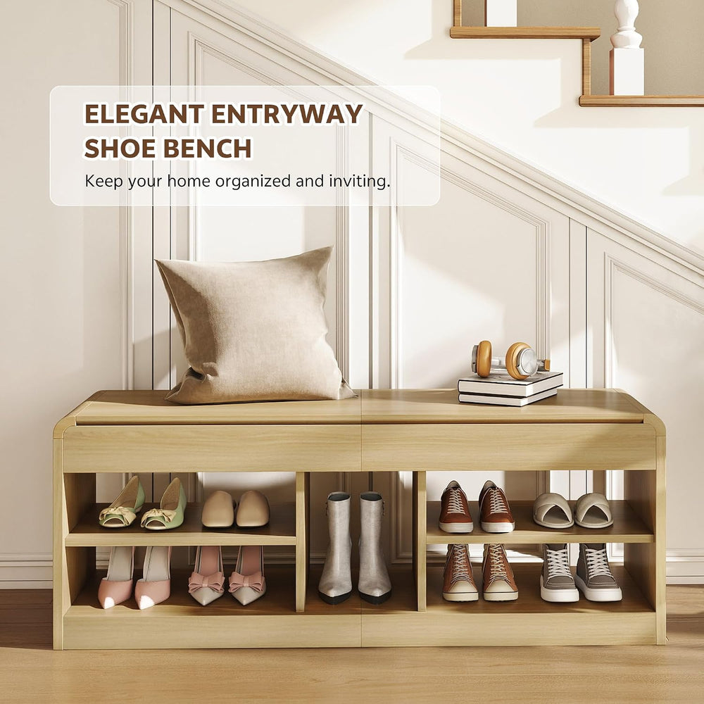 Shoe Storage Bench, 47.2in Entryway Bench with Flip-Open Storage Box, 2 Tier ...