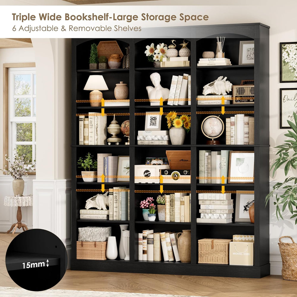 FACBOTALL 71" Triple Wide Bookshelf, 6 Tier Large Arch Black Bookcase