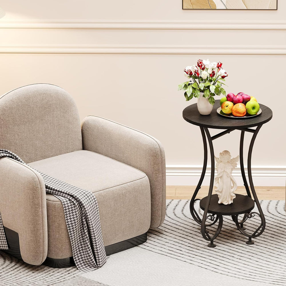 X-cosrack Small Round Side Table,Round End Table for Small Spaces - Black Met...