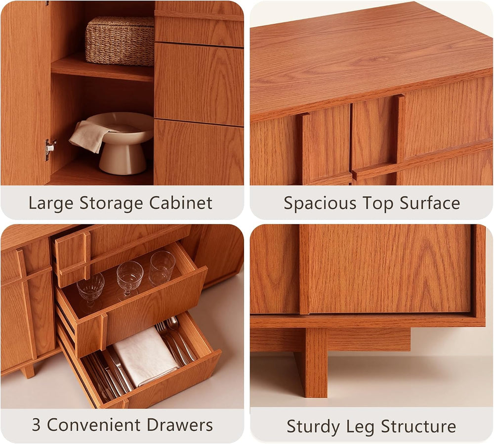 47.2" Buffet Cabinet with Storage, Skeleton Line Design, Cherry