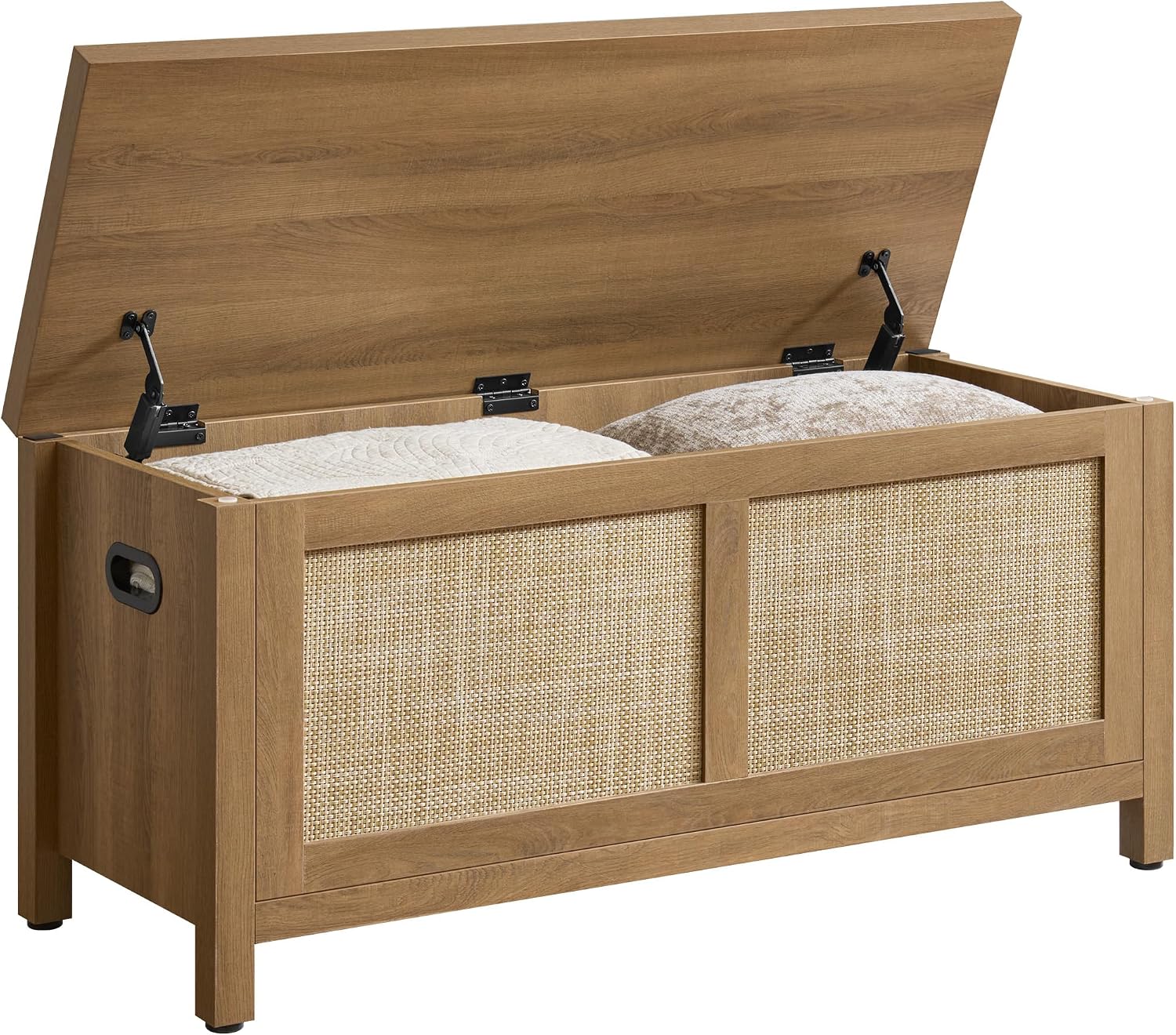 SICOTAS Rattan Storage Chest 39.4" Storage Bench for Bedroom | Boho Storage Truck with 2 Safety Hinges and Flip Top for Living Room Entryway, Supports 220 lb, Oak