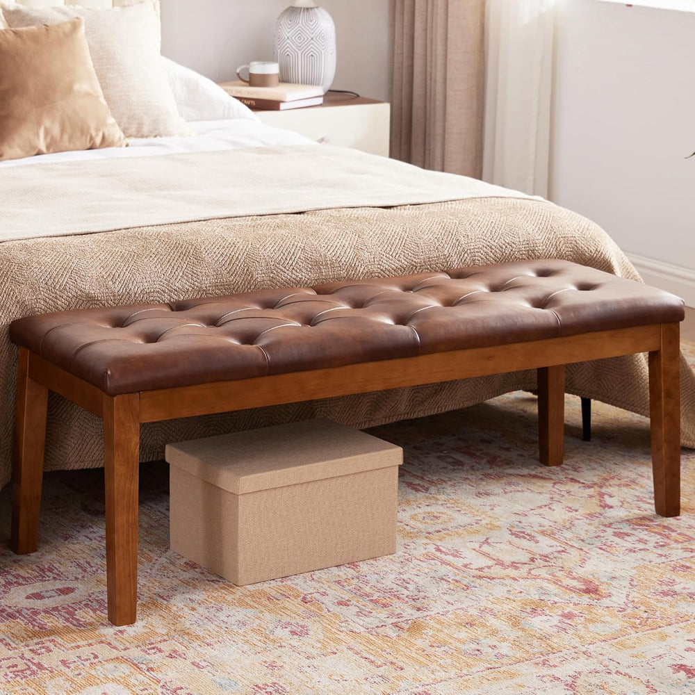 Ottoman Bench Oversized Entryway Shoe Bench Seat Faux Leather Brown | Large L...