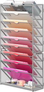 Lavatino 10-Tier Hanging Wall File Folders Organizer - Silver Metal Mesh Paper Magazine Document Mail Holder File Organizer for Office School Home Wall Mount or Desk Supplies Organization