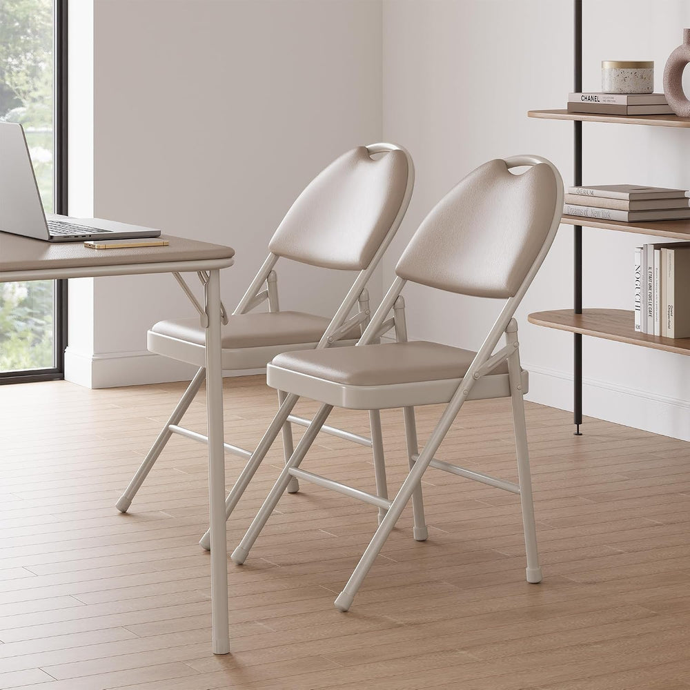 IDEALHOUSE 4 Pack Folding Chairs with PU Leather Padded Cushion, 350lbs Capac...