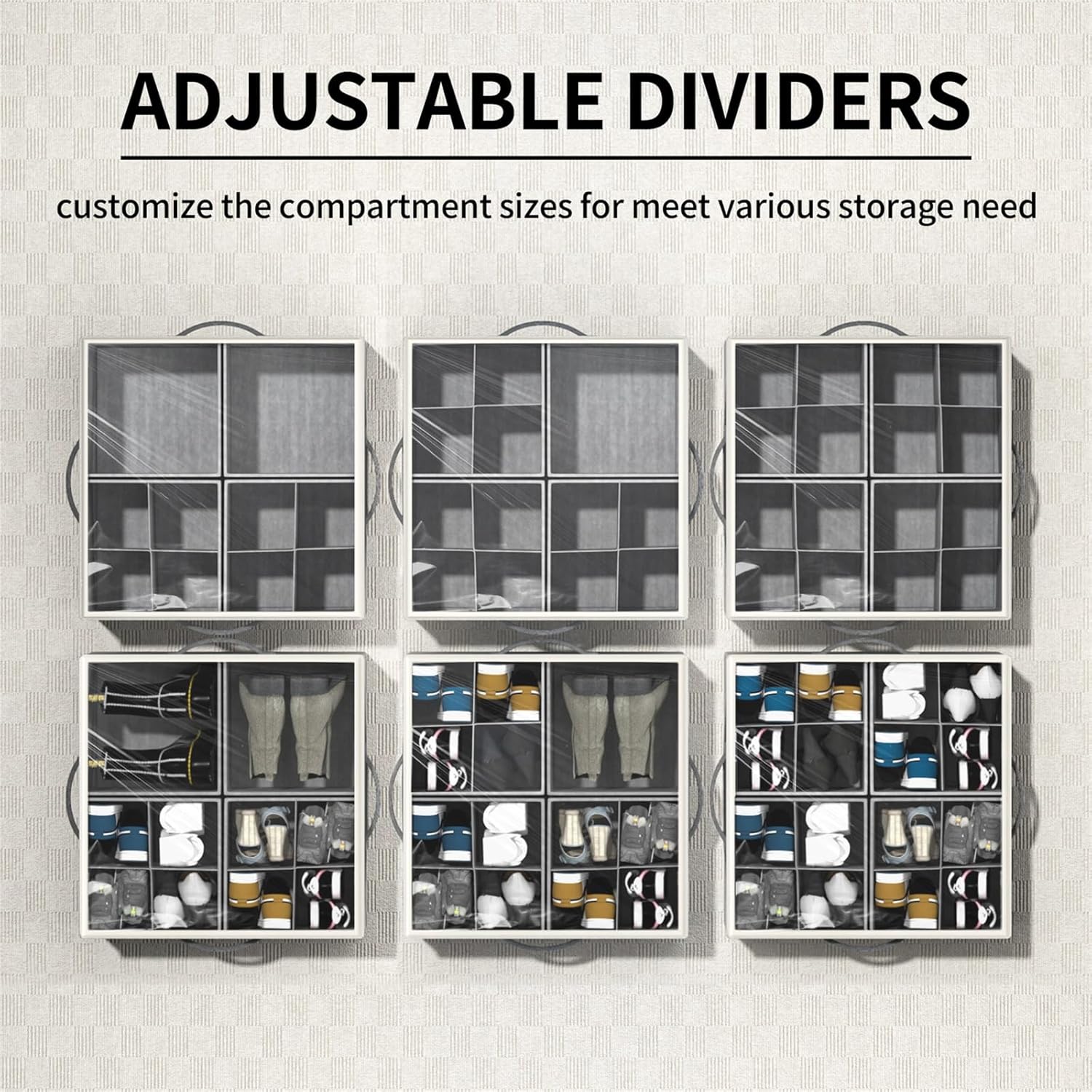 Aokeyee Shoe Organizer for Closet,2 Pack Foldable Shoe Storage Organizer Box Bin with Adjustable Dividers and Clear Cover, Fits up to 16-32 Pairs
