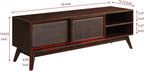 Ball & Cast 59" Mid Century Modern TV Stand for TVs up to 65", Media Console with Rattan Sliding Doors, 2 Open Shelves & Solid Wood Legs, Entertainment Center for Living Room,Bedroom,Walnut