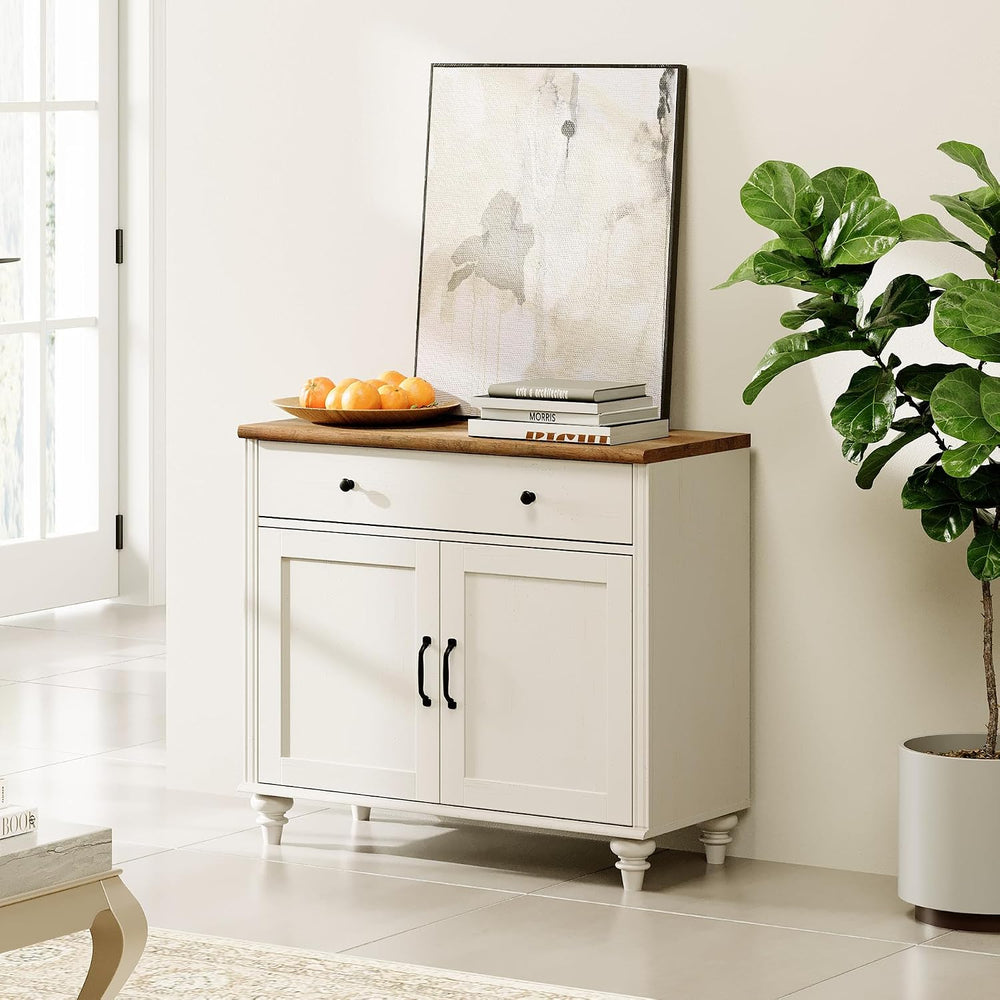 WAMPAT 34’‘ White Buffet Cabinet with Doors and Drawer, Wood Kitchen Storage ...