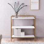 Leick Home Claudette Bookshelf, White Wood, Satin Gold, 3 Shelves, Easy Assembly, 12 in D x 32 in W x 32.25 in H, Item 9261-WTGL