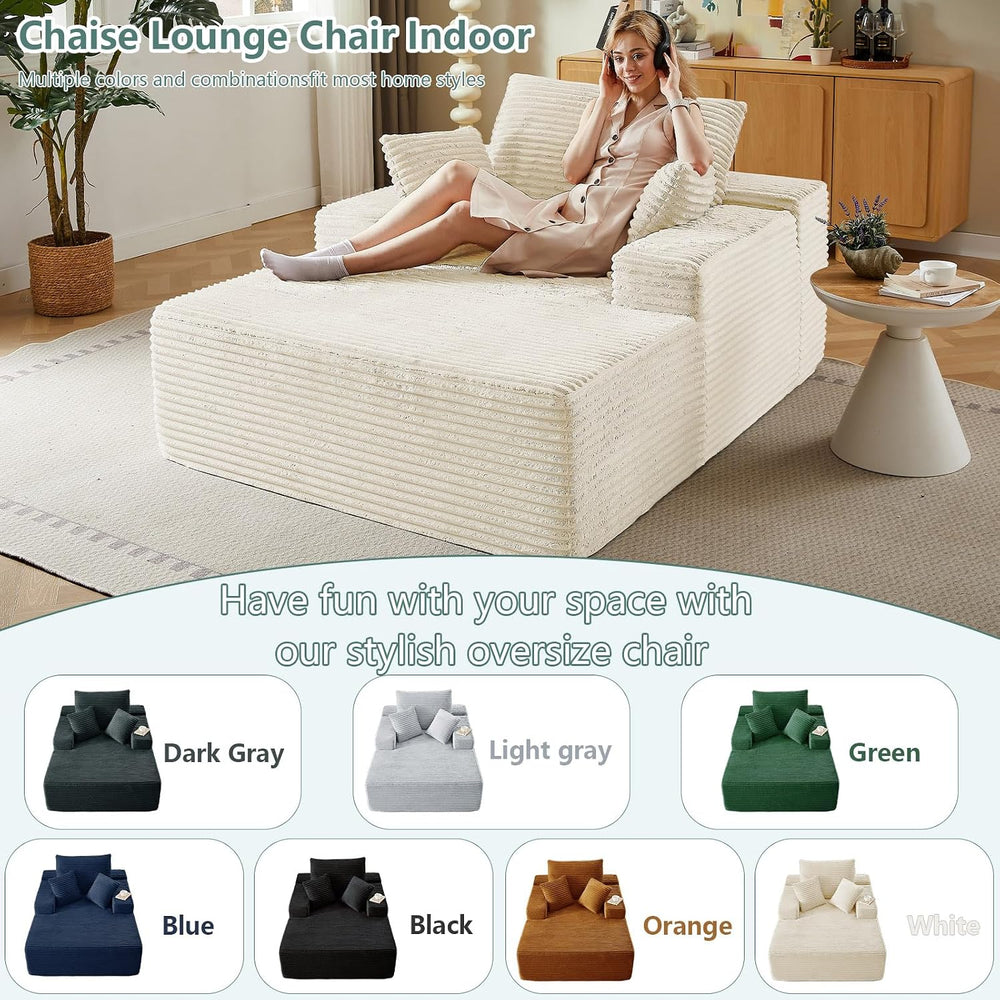 LUCKHAO 50" Oversized Chaise Lounge Chair Indoor,Corduroy Reading Chair ...