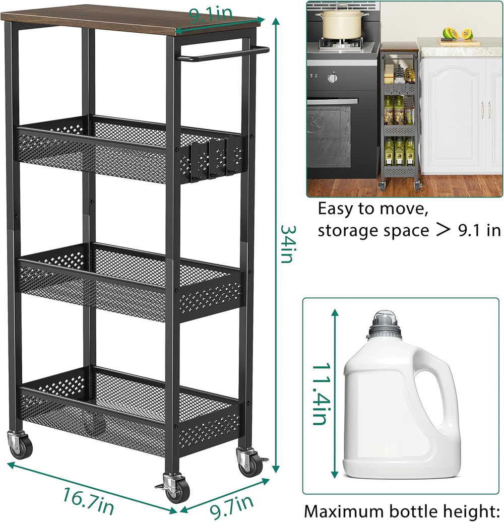 XYZLVSI Slim Rolling Storage Cart, 4 Tier Small Bathroom Cart Organizer | 9.1...