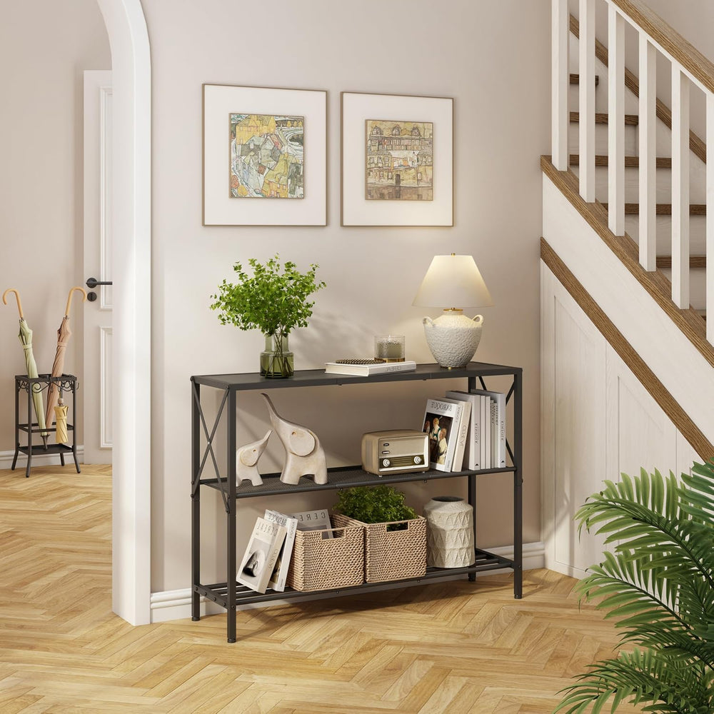 Hoctieon Industrial Console Table, 3 Tier Entryway Table, Hallway Table, Narr...