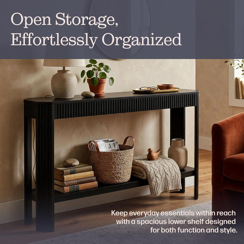 Alaterre Furniture Fluted Solid Wood Console Table, Black, 56”x12”x32” | Mode...