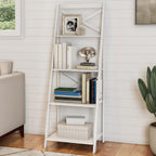 4-Tier Ladder Bookshelf - Freestanding Shelved Bookcase with X-Back Frame and Leaning Look - Display Shelves for Home or Office by Lavish Home (White)