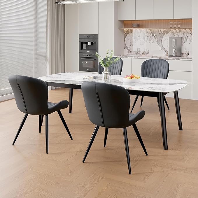 Nalupatio Dining Chairs Set of 4, Modern Dining Room Chairs Comfy Backrest Thick Upholstered Kitchen Chairs 19IN Height with Metal Legs Dark Grey