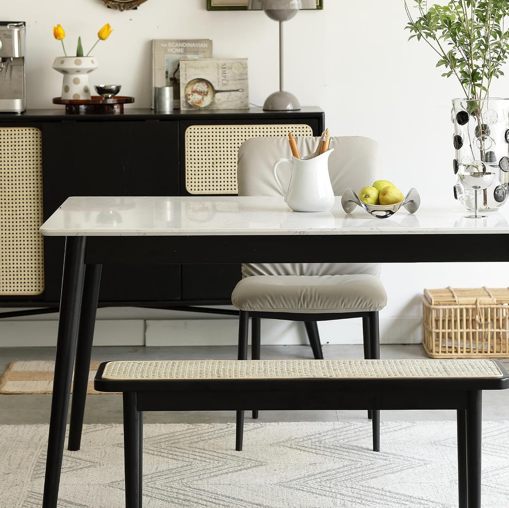 GDFStudio 47.24" Solid Oak Wood Dining Bench with Handwoven Rattan Seat,...