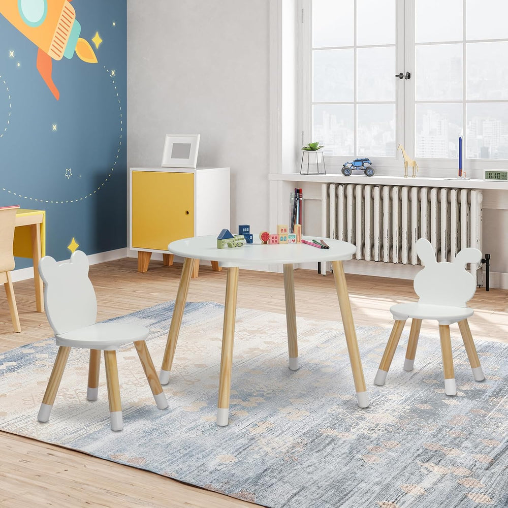 3 Pieces Multi-Activity Round Tables,Wood Table and Chairs Set,Study Dining R...
