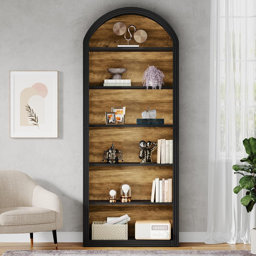Tribesigns 6-Tier Black Arched Bookshelf, 77.16" Tall Arched Bookcase wi...