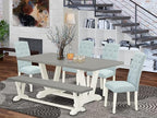 East West Furniture V097CE215-6 6 Piece Dining Set Contains a Rectangle Dining Room Table with V-Legs and 4 Baby Blue Linen Fabric Upholstered Chairs with a Bench, 40x72 Inch, Multi-Color