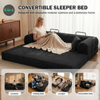 79" Convertible Sofa Bed, Futon Sleeper Sofa,Boneless Couch for Living Room | Corduroy Futon Sofa Bed, Modular Floor Couch with Pocket Springs and 2 Pillows, Couch Bed No Assembly | Black