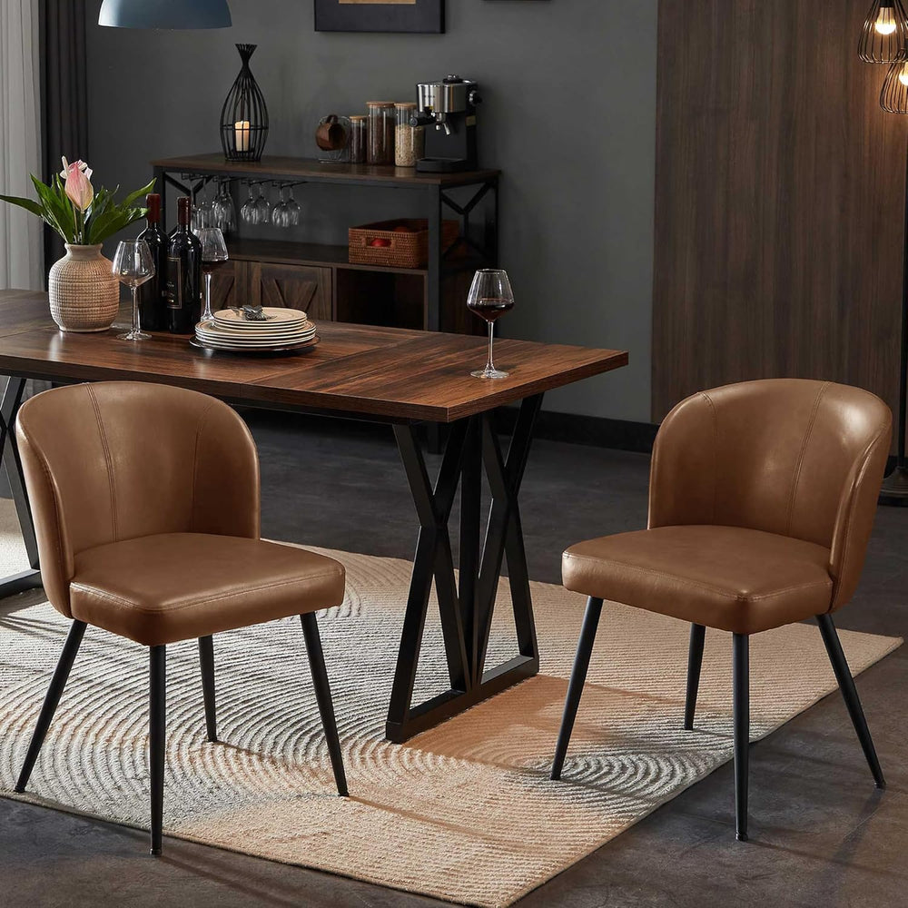 Susalt Upholstered Faux Leather Dining Chairs Set of 2, Brown