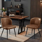 Dining Chairs Set of 2, Upholstered Kitchen Chairs with Faux Leather Cushion Seat and Metal Legs, Mid Century Modern Dining Room Chair for Kitchen, Living Room, Easy Assembly, Brown