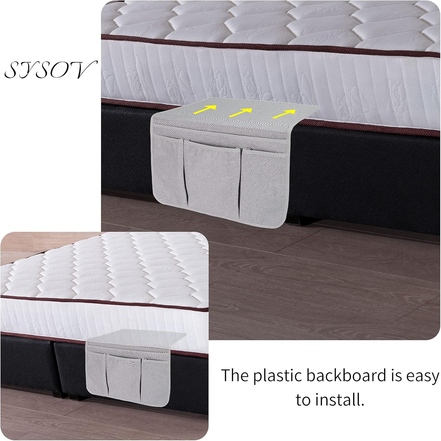 Bedside Caddy Bedside Storage Organizer Magazine Phone Tablet iPad Remote Holder, Organizer Caddy for Home College Dorm Bed, Sofa, Bunk Bed (Silver Gray)