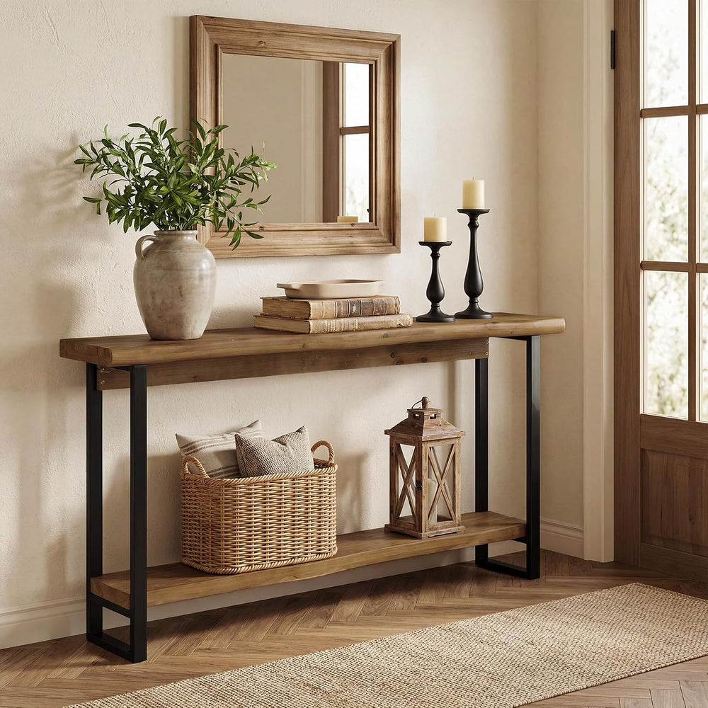 Solid Wood Live-Edge Console Table for Entryway, Farmhouse 63-Inch Narrow Lon...