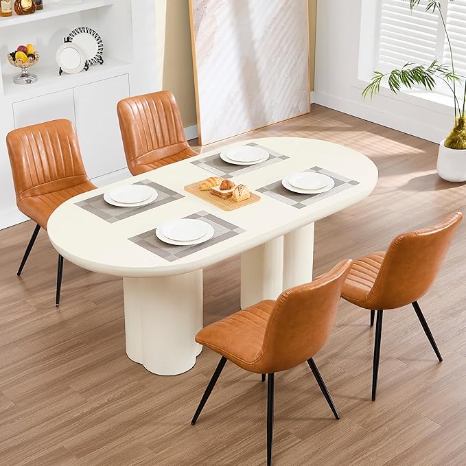 Dining Chairs Set of 3, Modern Dining Chairs with Thick Cushions, PU Leather Upholstered Kitchen Dining Room Chairs with Metal Legs for Dining Living Room (Caramel)