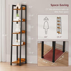 Narrow Ladder Shelf for Small Spaces - 5 Tier Thin Bookshelf Skinny Book Shelves Slim Bookshelves 60 inch Tall, Farmhouse Brown (02BN)