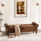 Apicizon 60” Bench with Storage, Upholstered Tufted Button Bedroom Bench with Storage, Faux Leather Ottoman Bench for Bedroom, Living Room, Entryway, Yellow Brown