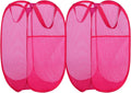 BATTOO Deluxe Strong Mesh Pop up Laundry Hamper Basket with Side Pocket for Laundry Room, Bathroom, Kids Room, College Dorm or Travel 2 Pack Blush
