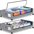 Beborxue Under Bed Storage with Wheels, 2-Pack Under the Bed Storage Containers with Lids, XXL 60L Under Bed Shoe Storage Organizer Bins, Rolling Underbed Storage for Clothes, Shoes, Blankets (Gray)
