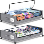 Beborxue Under Bed Storage with Wheels, 2-Pack Under the Bed Storage Containers with Lids, XXL 60L Under Bed Shoe Storage Organizer Bins, Rolling Underbed Storage for Clothes, Shoes, Blankets (Gray)