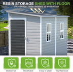 4x8 FT Lean-to Resin Shed with Floor Included, Waterproof Plastic Storage Cabinet, Garden Tool Sheds for Outdoor Wall