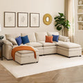 130" U Shaped Modular Sectional Sofa, Couch with Ottoman Storage, Chenille Cloud Couch with Plush Deep Seating for Living Room, Bedroom (Beige, 6 Seat)