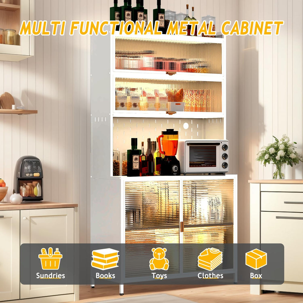 Kitchen Pantry Storage Cabinet, 73'' Tall Freestanding Cabinet with D...