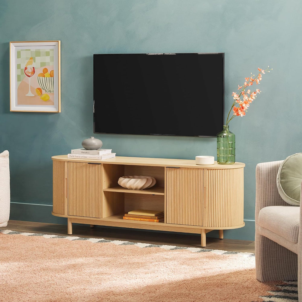 Walker Edison Modern Curved Reeded TV Stand for TVs up to 70 Inches, Credenza...