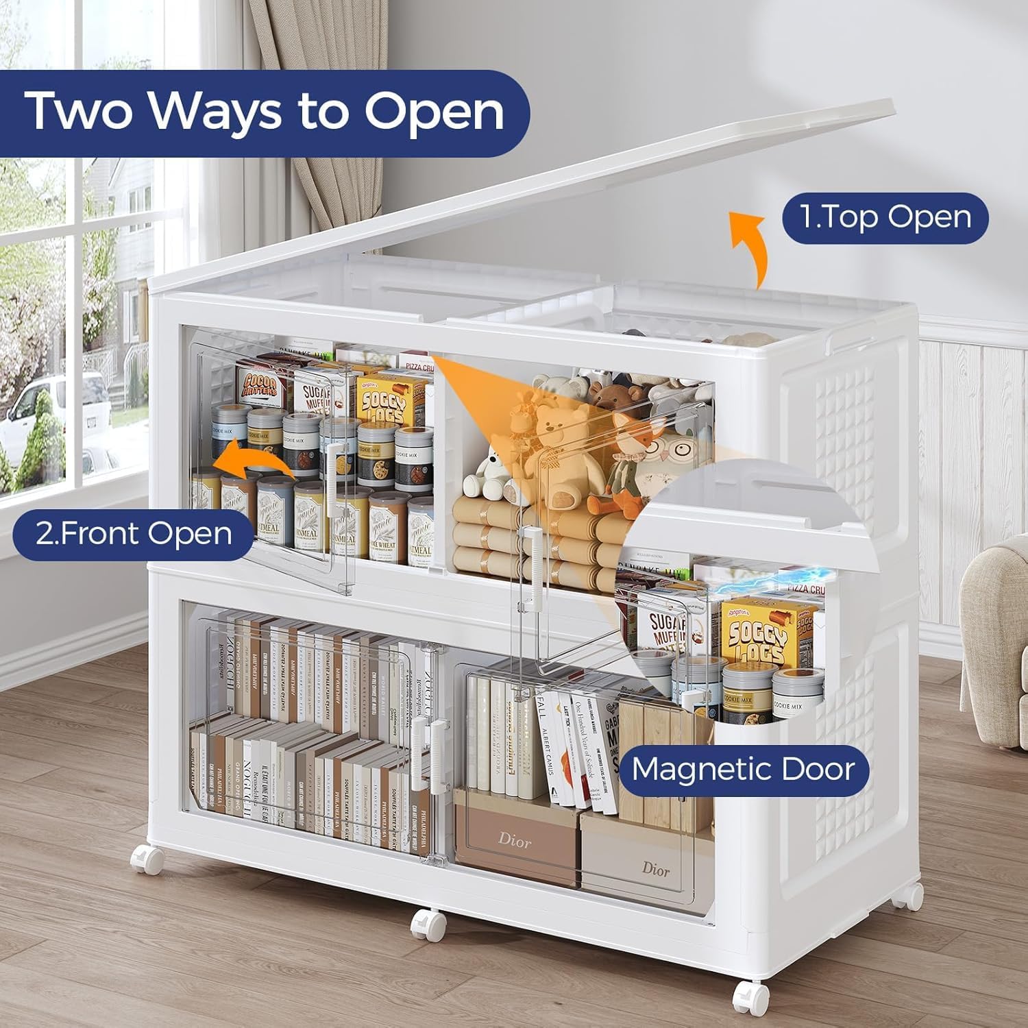 160GAL Extra Large Storage Bins with Lid, 640Qt Stackable Closet Organizers and Drawers, Collapsible Storage Bins with Wheels, Folding Containers for Home, Kitchen Office, 4Pack White