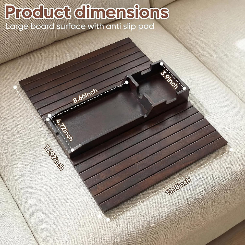 Bamboo Couch Arm Tray Table with Built-in Cup Holder, Foldable Anti-Slip Sofa...