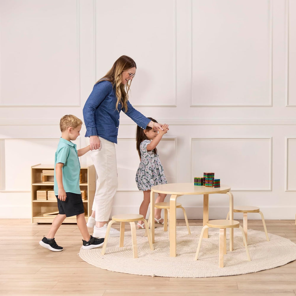 ECR4Kids Round Bentwood Table and Stool Set, 5-Piece, Natural | Durable birch...