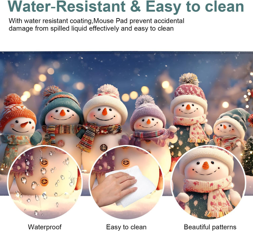 Six Snowmen Gaming Mouse Pad 35.4"x15.7"Desk Mat Anti-Slip Rubber Base & Durable Stitched Edges for Gamers Smooth Mouse Writing Surface for Desk Office/Home