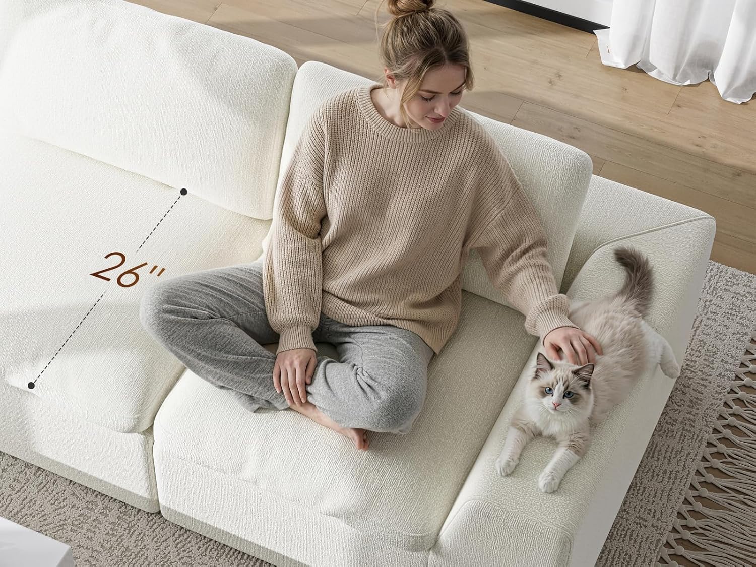 Oversized V Shaped Sectional Couches for Living Room丨5 Seater White Sectional Couch Chenille Fabric